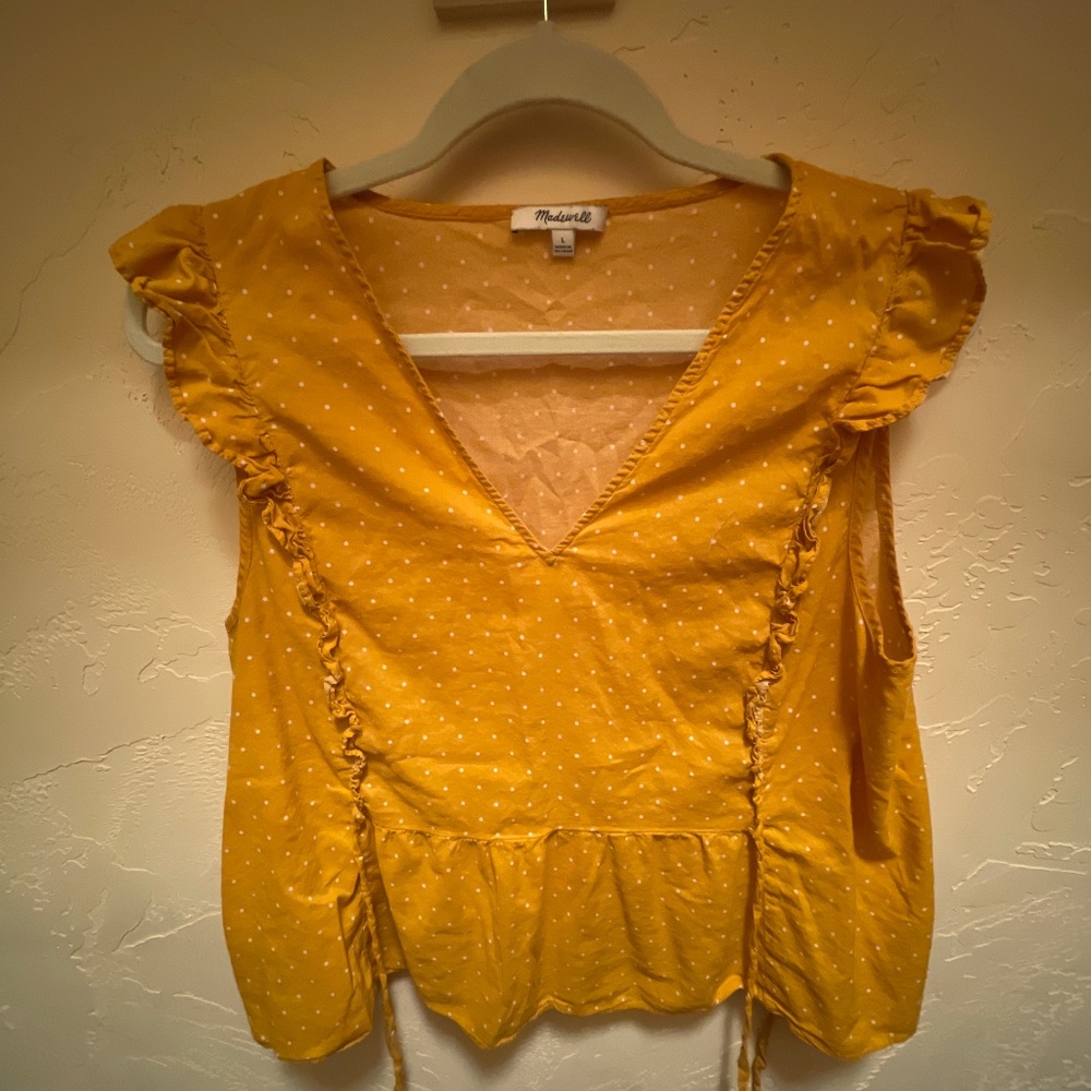 Yellow and white dotted Made well tank with side ties